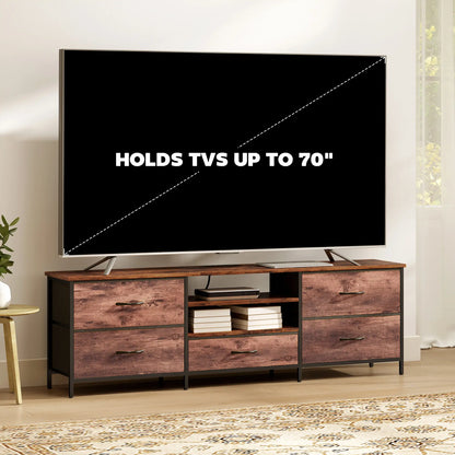 TV Stand For 70 Inch TVs, Industrial Console With Charging Station, 5 Drawers, Rustic Brown TV Stands at Gallery Canada