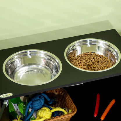 Elevated Dog Bowls, Large Pet Feeding Station with Stand, Storage, 2 Stainless Steel Bowls, 23.6" x 11.8" x 14", Black Dog Bowls at Gallery Canada