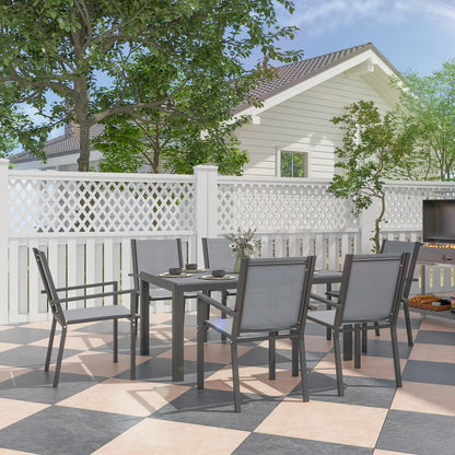 7 Piece Outdoor Dining Set, Rectangular Table, 6 Stackable Chairs Outdoor Dining Sets at Gallery Canada