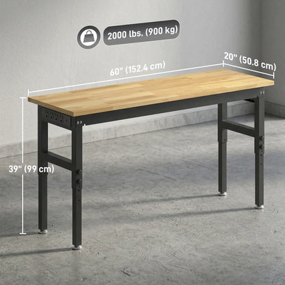 60" Adjustable Workbench, Heavy Duty Work Table with Rubber Wood Top, Power Outlets, Pegboard, 2000 LBS Capacity Tool Organizers at Gallery Canada
