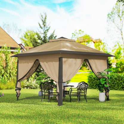 11' x 11' Pop Up Gazebo, Double Roof, Foldable, Adjustable, Beige Pop Up Canopies at Gallery Canada