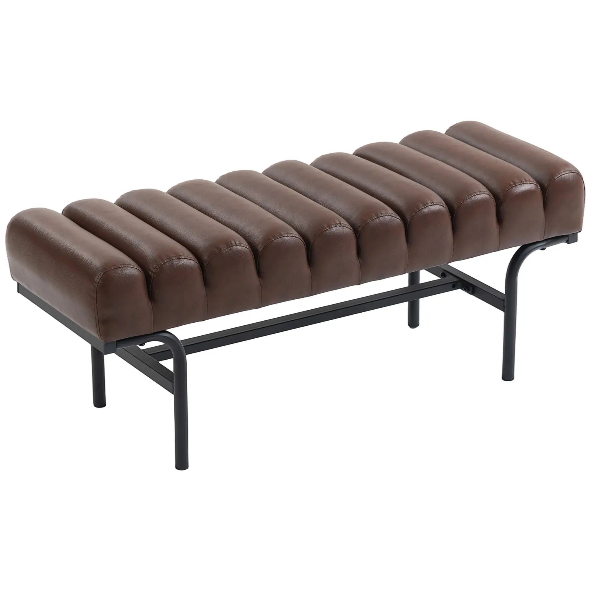 PU Leather Bed Bench, Cylindrical Seat, Metal Legs, Brown Storage Ottomans & Benches at Gallery Canada