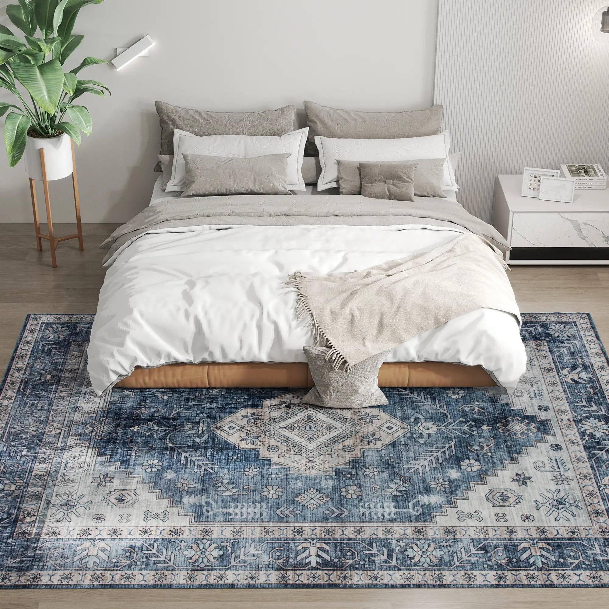 6x9 Vintage Washable Non-Slip Rug, for Living Room, Bedroom, Blue Living Room Furniture at Gallery Canada