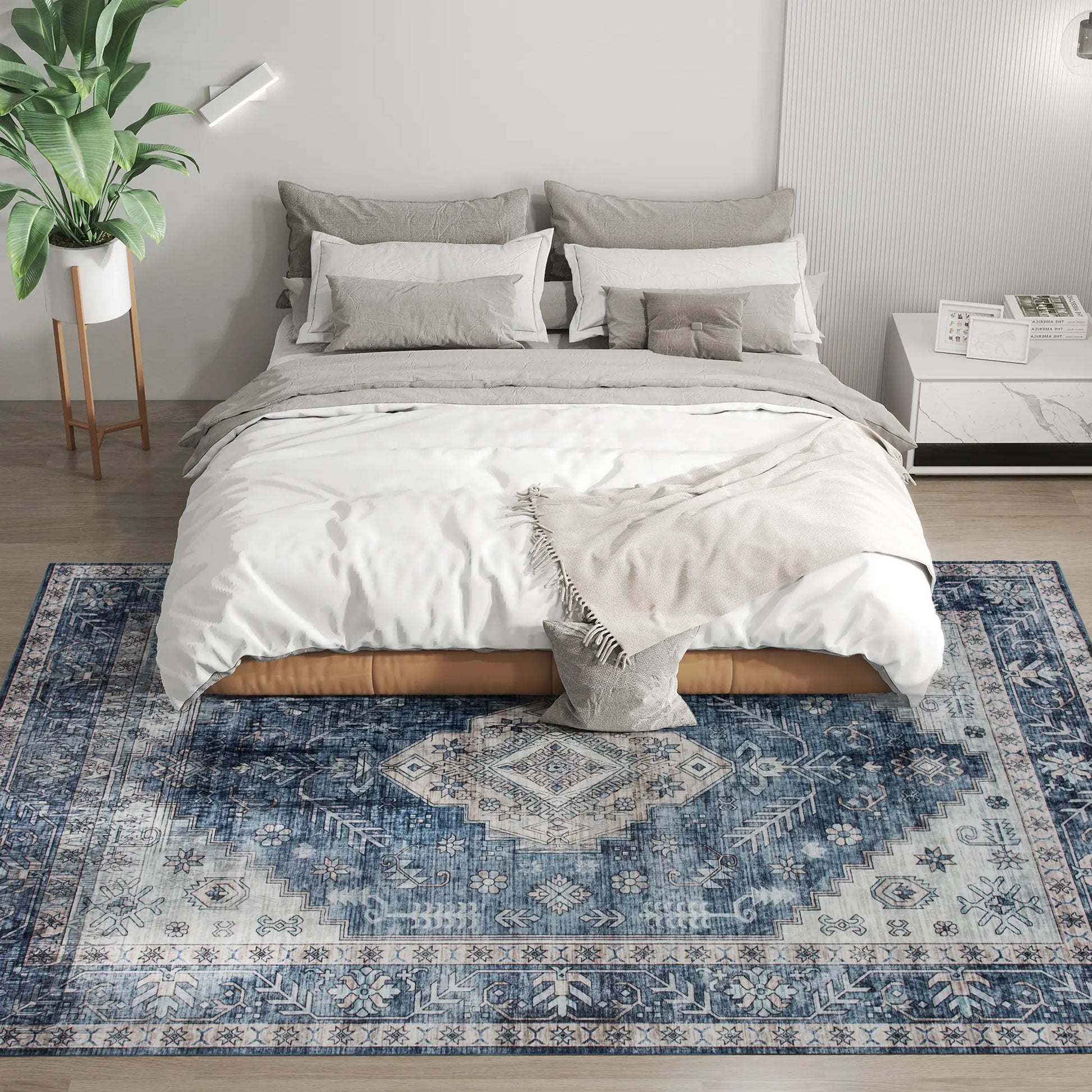 6x9 Vintage Washable Non-Slip Rug, for Living Room, Bedroom, Blue Living Room Furniture at Gallery Canada