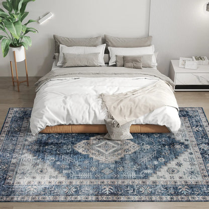 6x9 Vintage Washable Non-Slip Rug, for Living Room, Bedroom, Blue Living Room Furniture at Gallery Canada