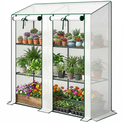 Portable Mini Greenhouse, 3 Tier Shelves, Reinforced PE Cover, 56.3"x18.1"x59.4", White Portable Greenhouses White at Gallery Canada