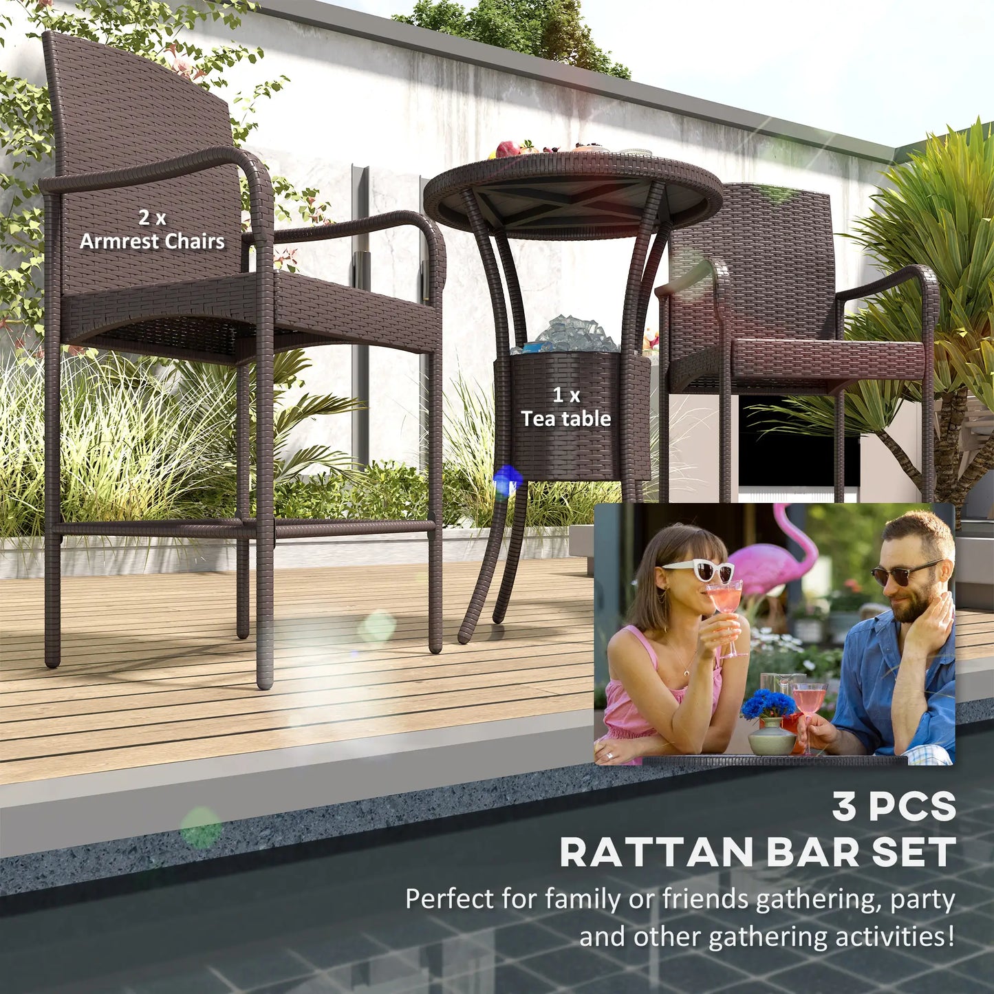 3-Piece Patio Bar Set, Rattan Bistro Table and Chairs, Dark Brown Bistro Sets at Gallery Canada