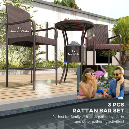 3-Piece Patio Bar Set, Rattan Bistro Table and Chairs, Dark Brown Bistro Sets at Gallery Canada