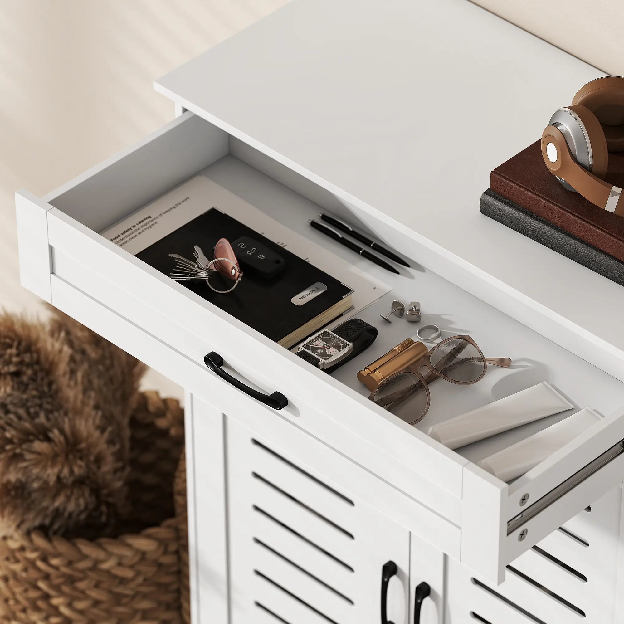 Shoe Cabinet With Louvered Doors, Drawer, Adjustable Shelves, White Shoe Storage Cabinets & Racks at Gallery Canada