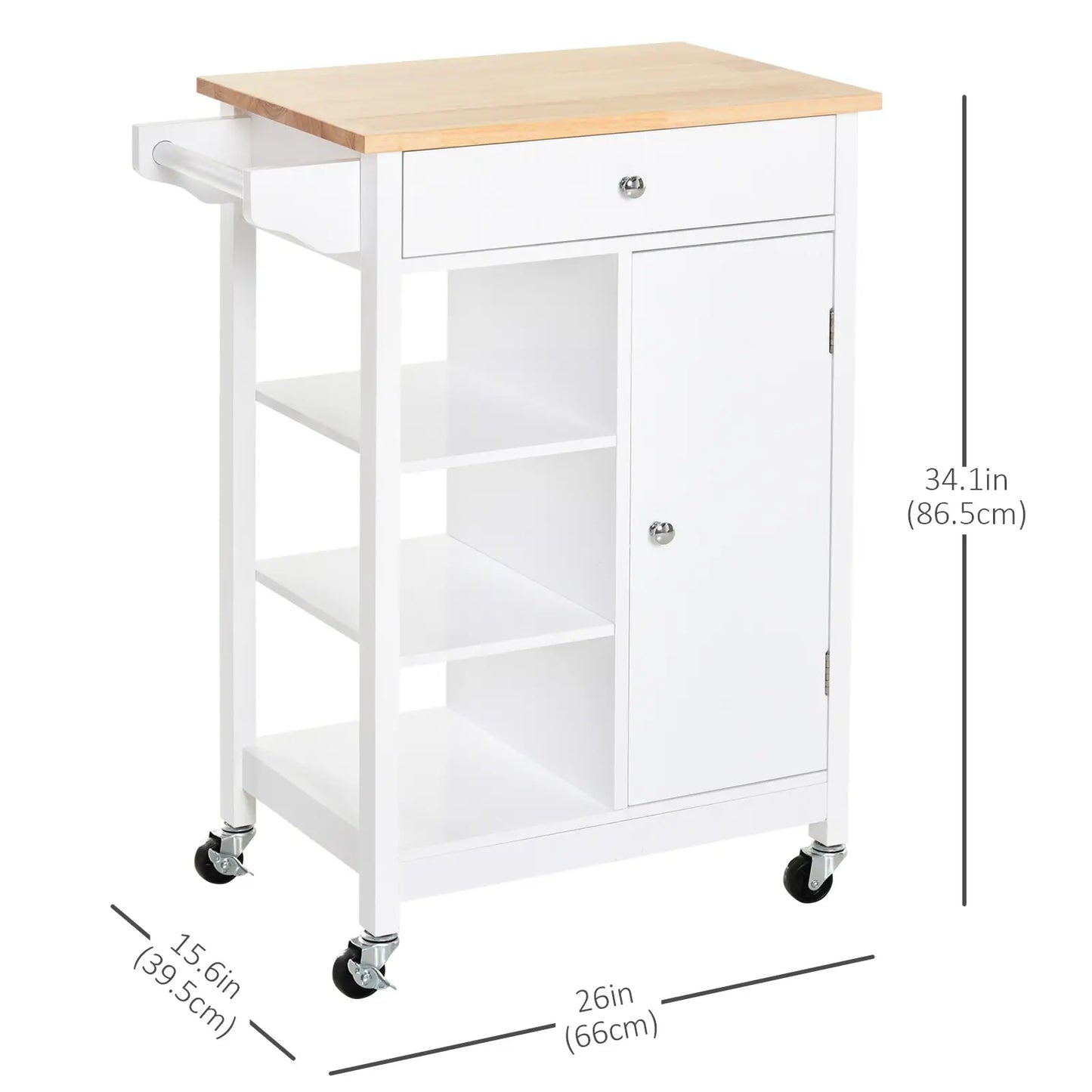 Modern Rolling Kitchen Island Cart, Natural Wood Top, White Kitchen Islands & Kitchen Carts at Gallery Canada