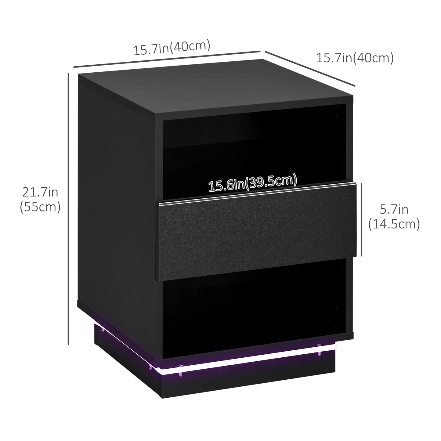LED Nightstand with Lights, Drawer, 2 Shelves, Remote, 15.7x11.8x23.6in Bedside Tables at Gallery Canada