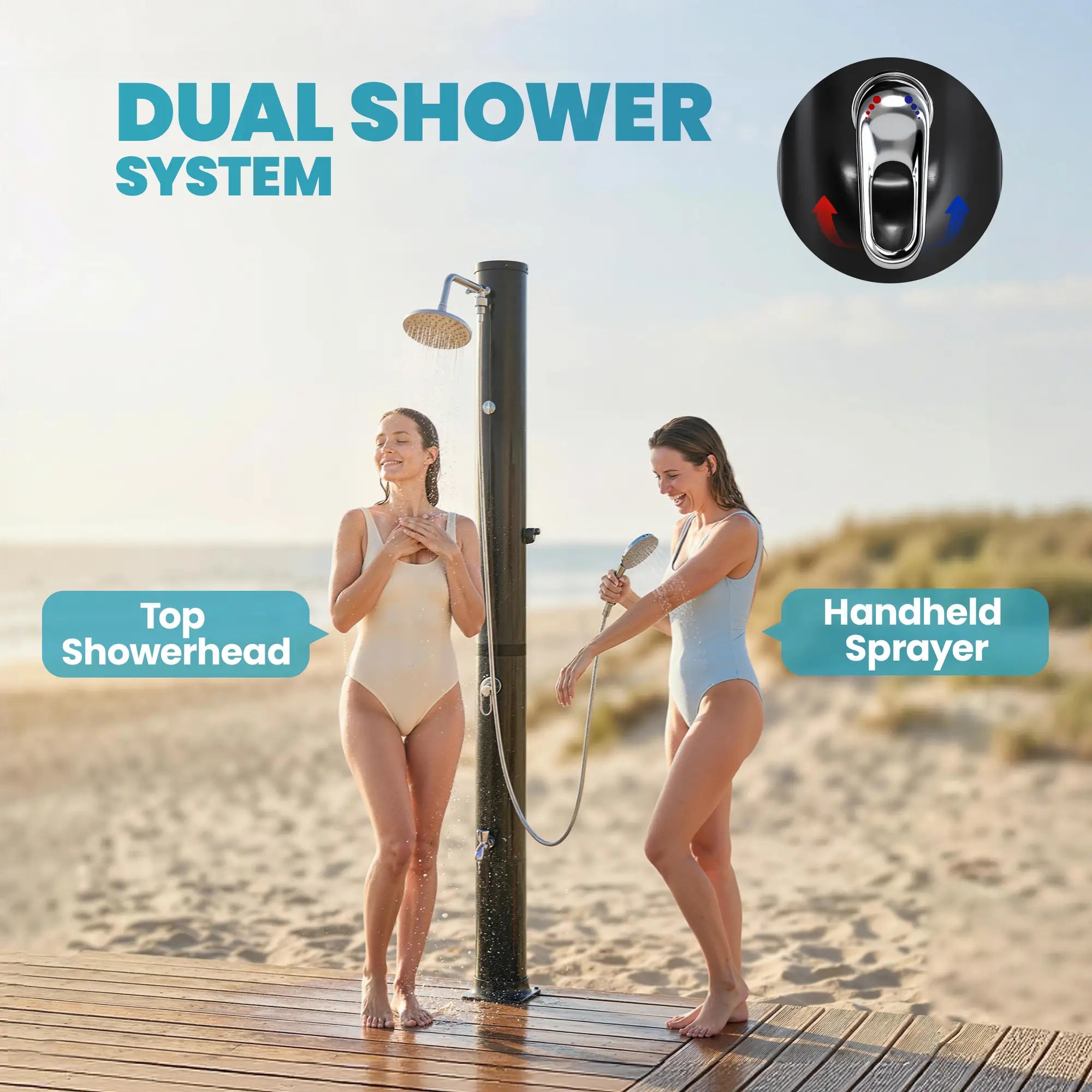 10.6 Gal Solar Heated Outdoor Shower, 7.2 FT, 2 Shower Heads Outdoor Swimming Pools & Hot Tubs at Gallery Canada
