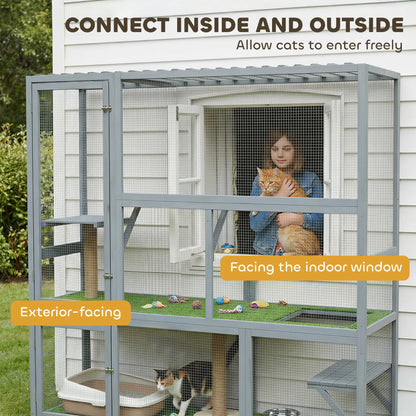 Wooden Catio, 77"H Cat House With Roof, Platforms, Scratching Post Outdoor Cat Enclosures at Gallery Canada