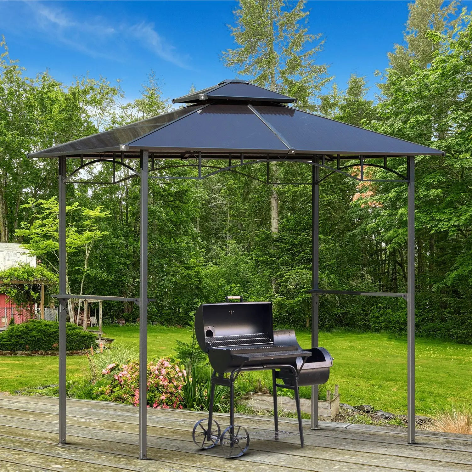 8' x 5' Hardtop Grill Gazebo, Aluminum BBQ Canopy, Outdoor With Side Shelves BBQ Grill Gazebos at Gallery Canada