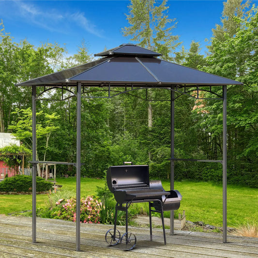 8' x 5' Hardtop Grill Gazebo, Aluminum BBQ Canopy, Outdoor With Side Shelves BBQ Grill Gazebos Brown at Gallery Canada