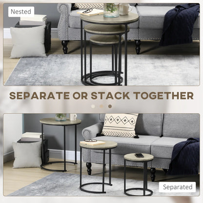 Round Nesting Tables Set of 3, Steel Frame, Living Room Side Tables at Gallery Canada