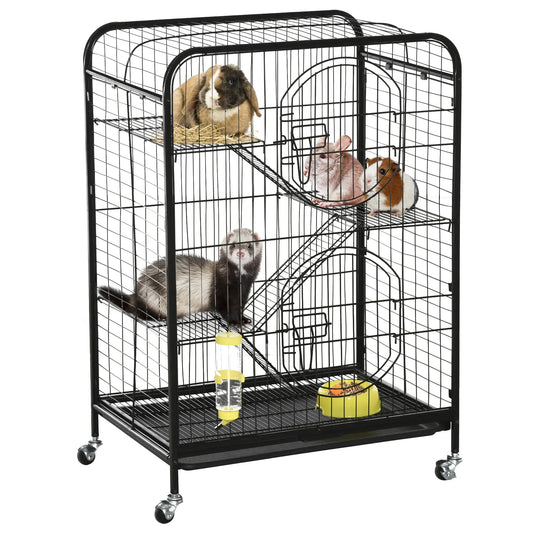 36.6" Rolling Small Animal Cage, Rabbit Ferret Playpen, Black Houses & Habitats Black at Gallery Canada