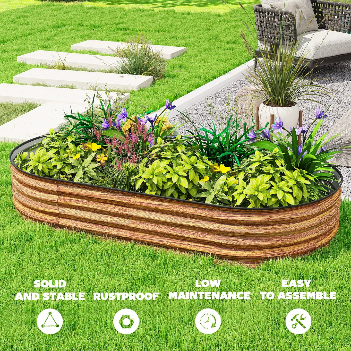 6' x 3' x 1' Lit de jardin surélevé en métal galvanisé, Bac à plantes extérieur marron, Marron