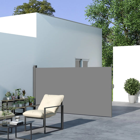 118" x 79" Outdoor Folding Privacy Screen, Retractable Side Awning, UV Wind Resistant, Light Grey Side Awnings Grey Frame, Light Grey Fabric at Gallery Canada