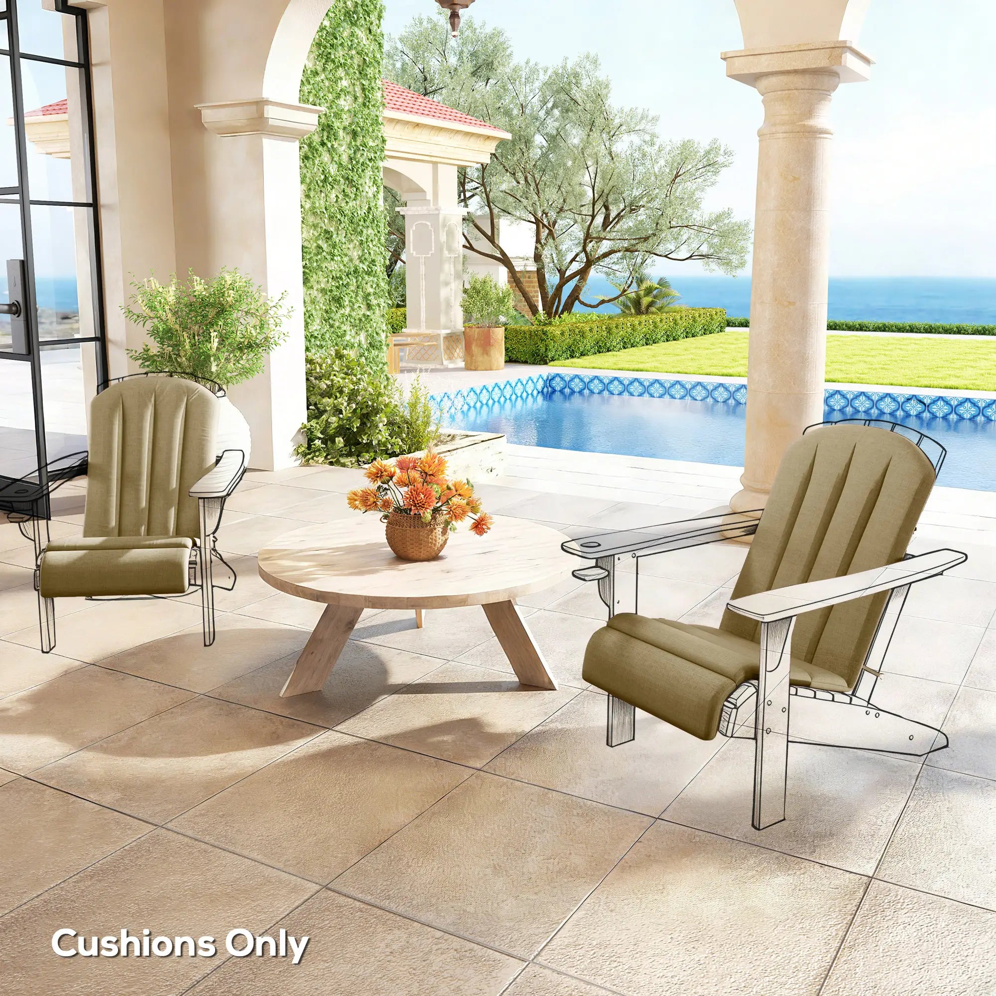 Patio Chair Cushions Set, High Back Adirondack, High-Density Foam, Beige Patio Chair Cushions at Gallery Canada