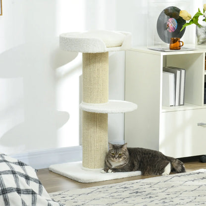 Cat Tree with Scratching Post, Bed, Cushion, Perch, 18" x 18" x 36", Cream White Cat Towers at Gallery Canada