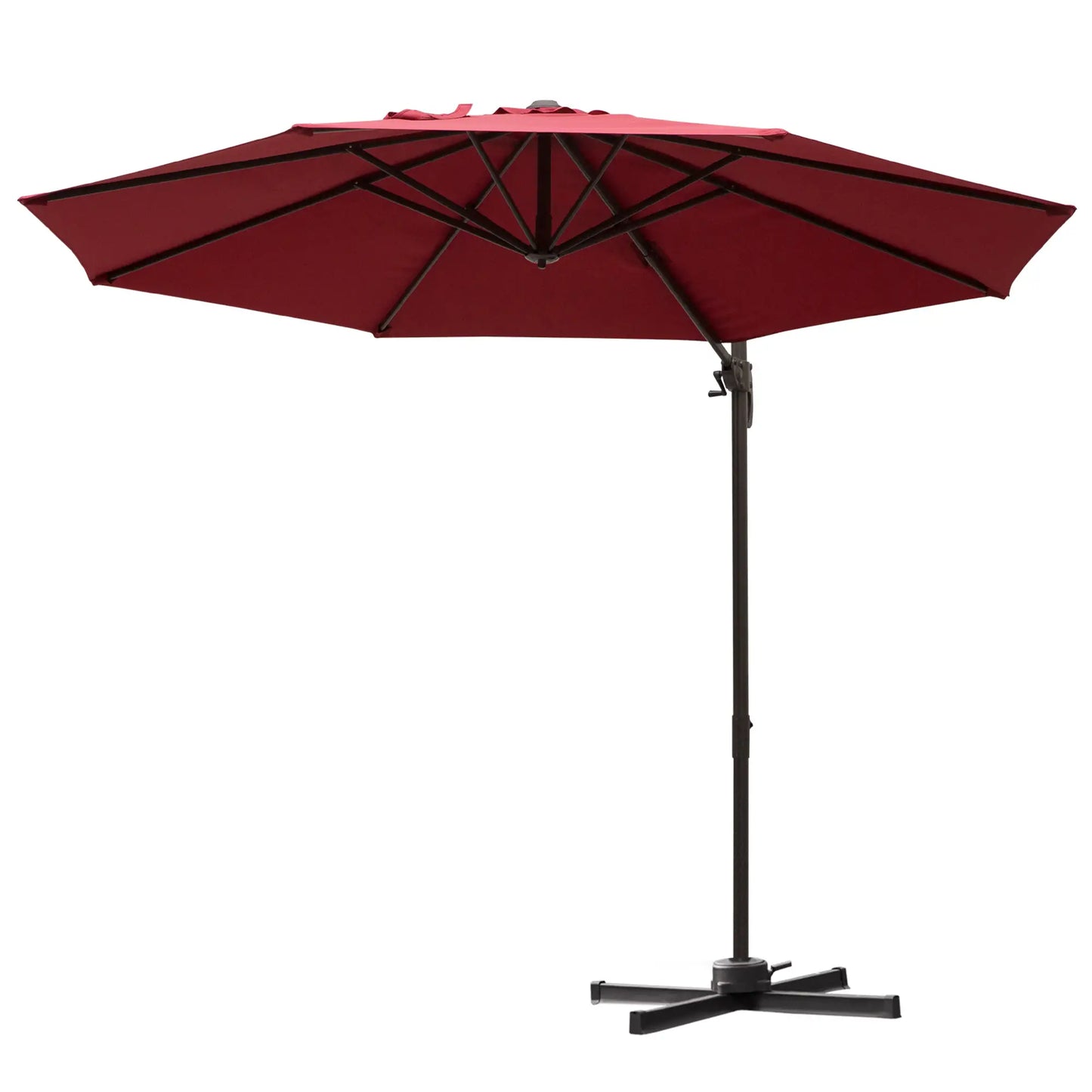 10ft Cantilever Patio Umbrella, 360° Rotation, Crank, Cross Base, Wine Red Offset Cantilever Umbrellas Wine Red and Brown at Gallery Canada