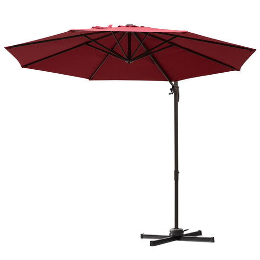 10ft Cantilever Patio Umbrella, 360° Rotation, Crank, Cross Base, Wine Red Offset Cantilever Umbrellas Wine Red and Brown at Gallery Canada