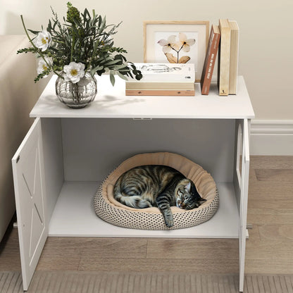 Hidden Cat Litter Box Enclosure, Double Doors, Hole, 31.5" x 19" x 20", White Cat Litter Box Enclosures at Gallery Canada