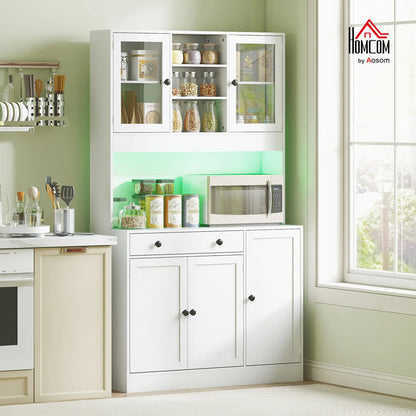 Tall Kitchen Pantry with LED Light, Freestanding Cabinet, White Kitchen Pantry Cabinets at Gallery Canada