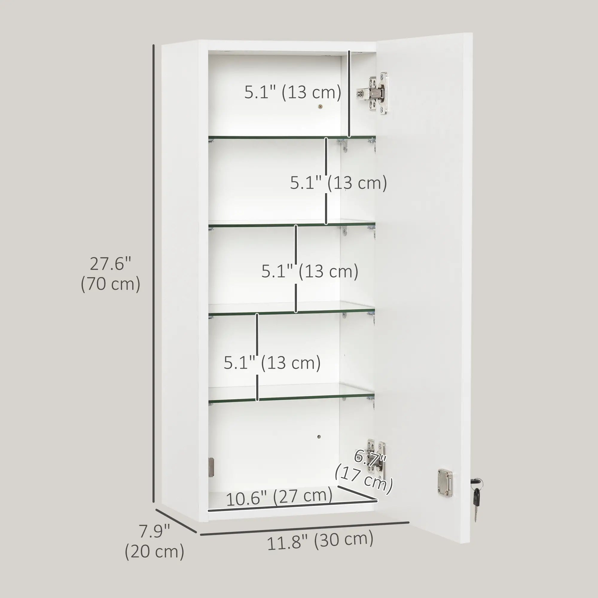 Wall Mount Medicine Cabinet, 5-Tier Lockable, Adjustable Shelves, White Mirror Medicine Cabinets at Gallery Canada
