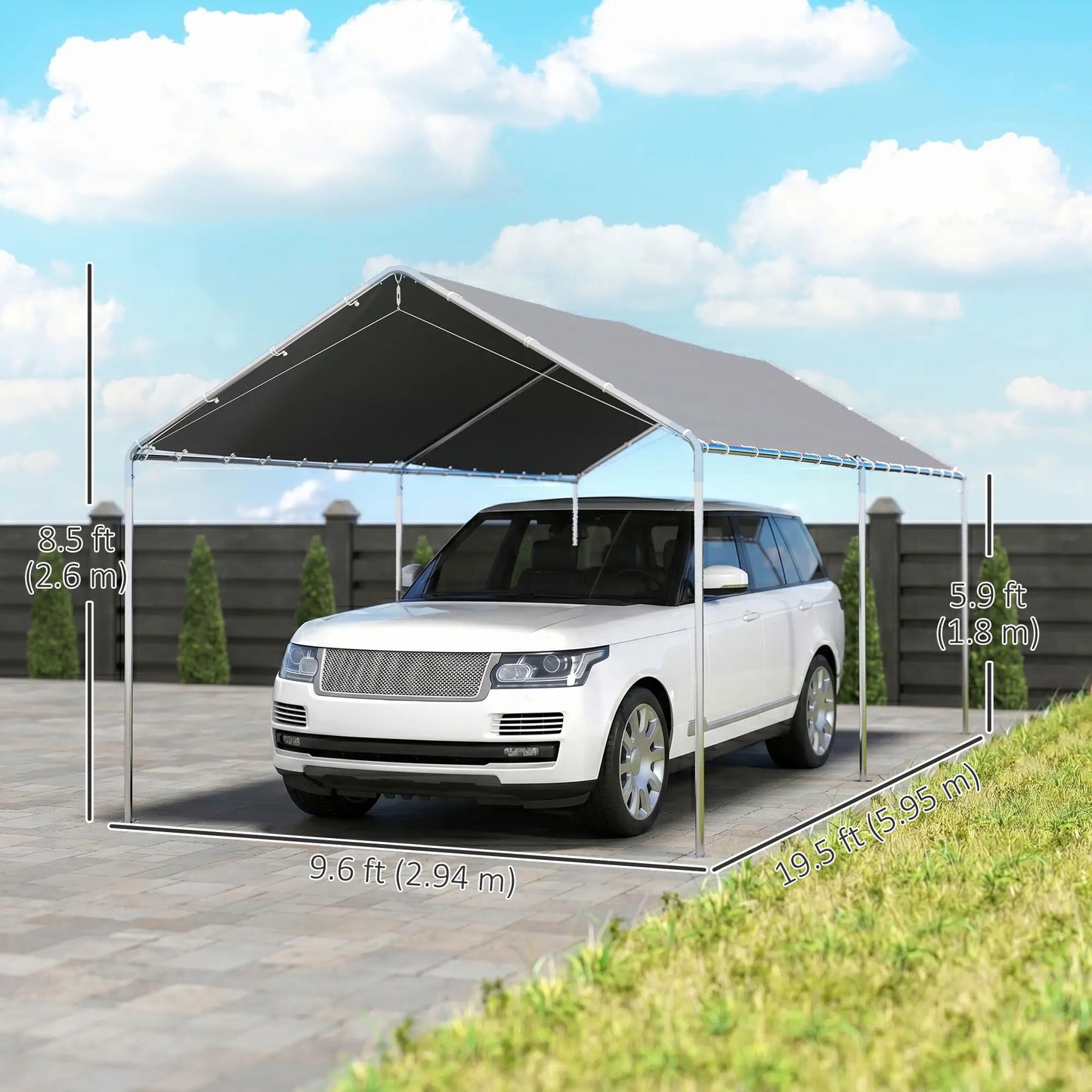 10'x20' Heavy Duty Galvanized Carport Canopy, Anchor Kit, Grey Car Shelters at Gallery Canada