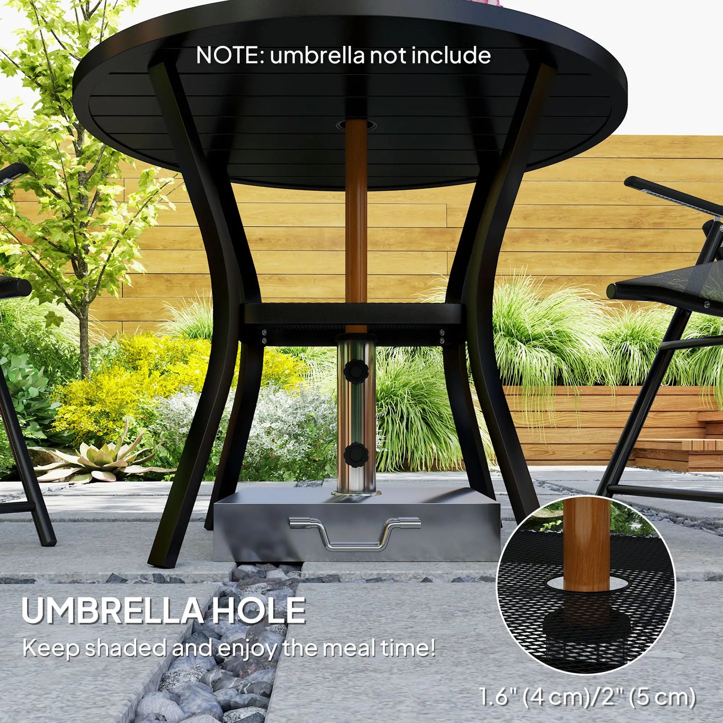 35.5" Round Outdoor Dining Table, Metal Patio Table With Umbrella Hole, Black Patio Dining Tables at Gallery Canada
