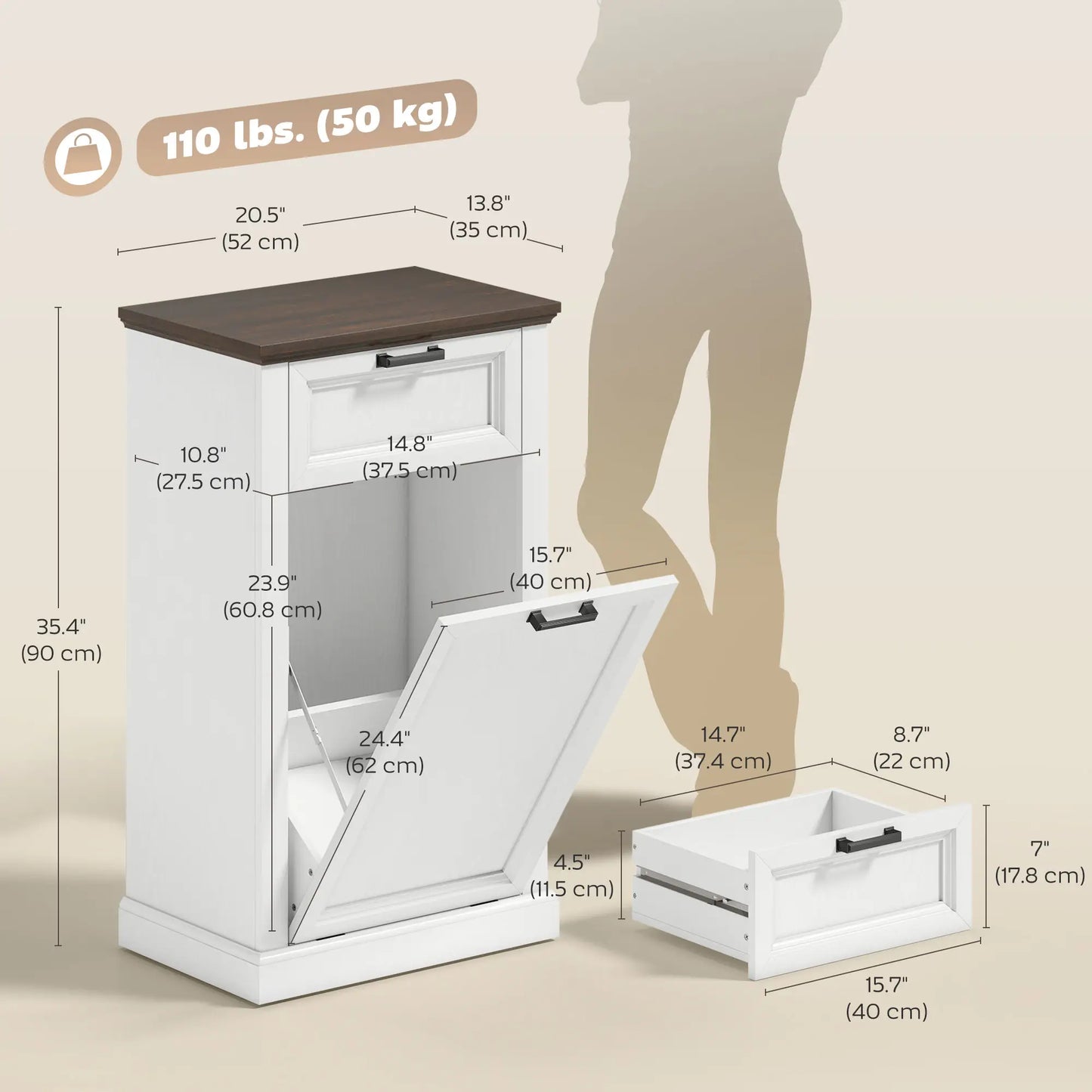 10 Gallon Trash Can Cabinet With Drawer, White Wood Effect, White Storage Cabinets at Gallery Canada