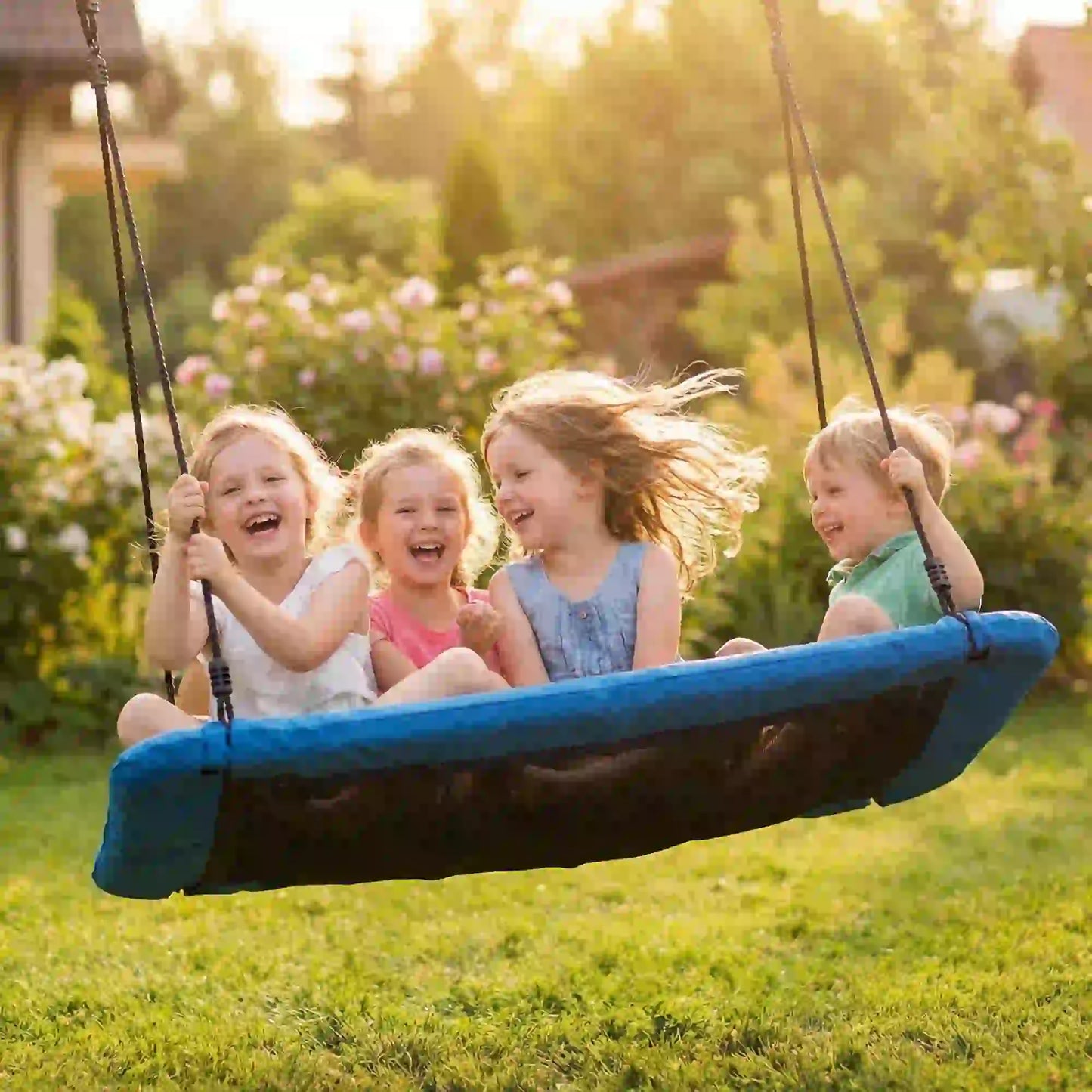 Adjustable Ropes Tree Straps Basket Swing, 58" x 30", 660 lbs Capacity, Blue Gym Sets & Swings at Gallery Canada