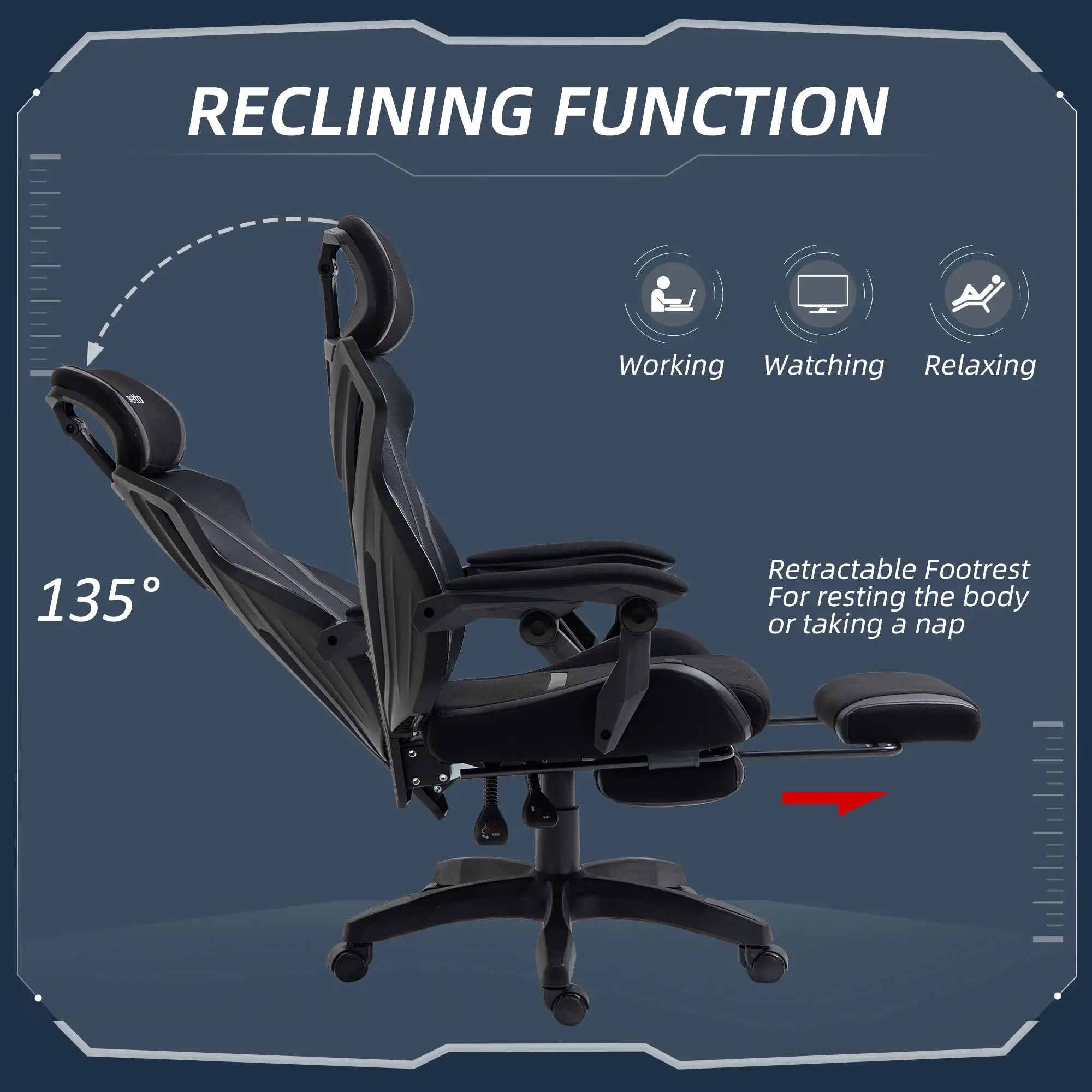 Gaming Chair, Ergonomic Computer Chair with Footrest, Headrest, Black Video Game Chairs at Gallery Canada