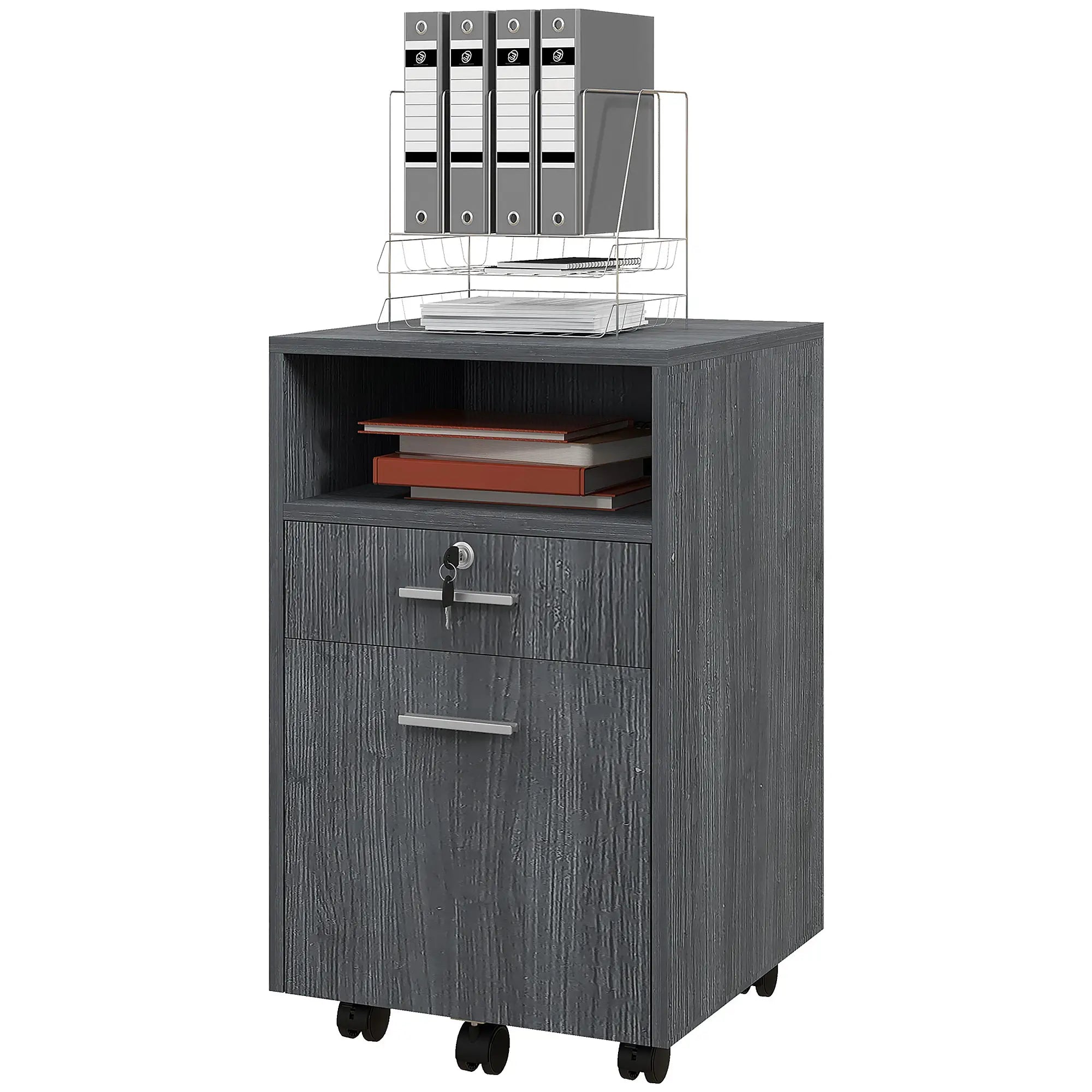 Small 2-Drawer Filing Cabinet, Lockable, On Wheels, Grey Office Cabinets & Cupboards at Gallery Canada