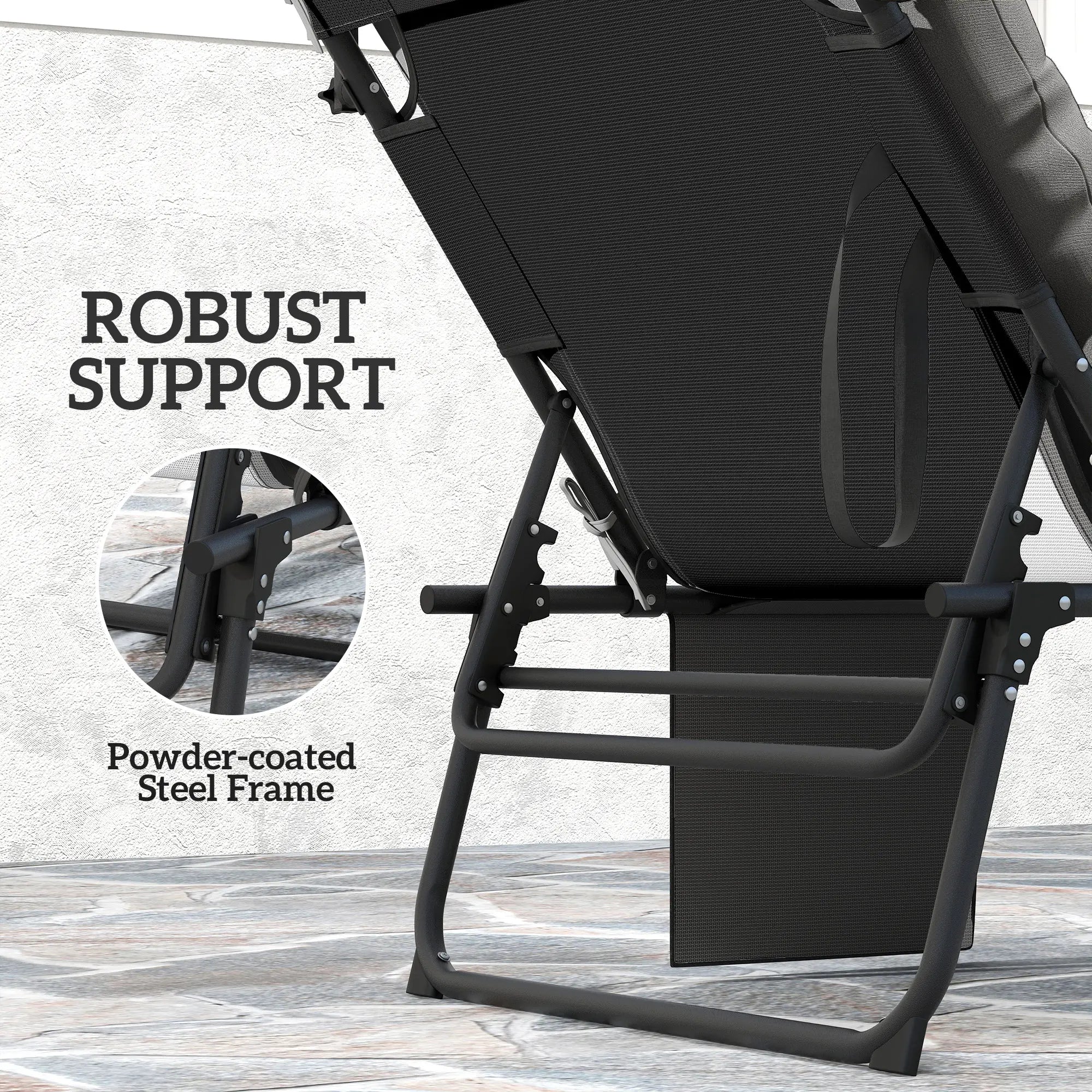 Folding Lounge Chair With Adjustable Canopy, 4-Position Tanning Chair, Dark Grey Lounger Chairs at Gallery Canada