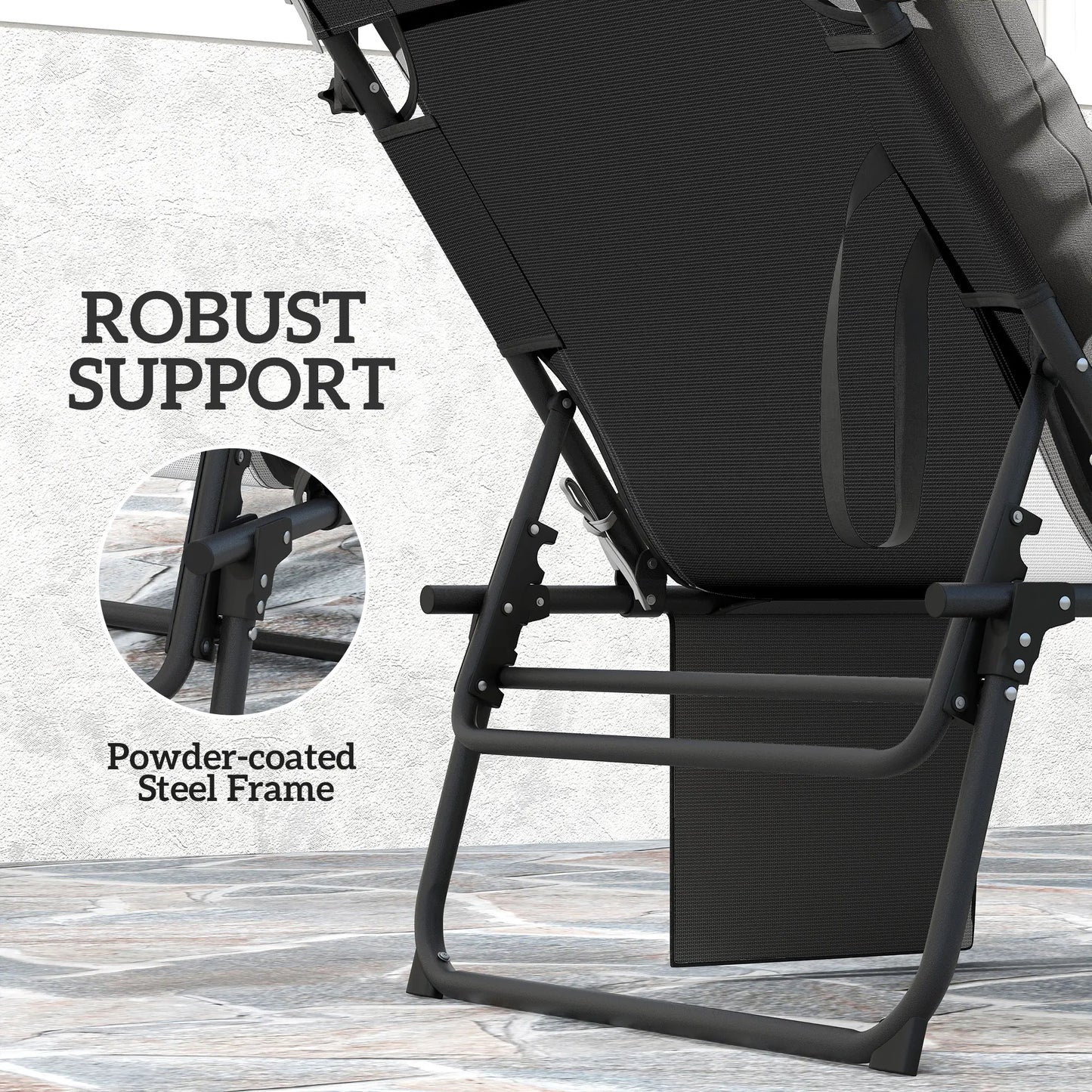 Folding Lounge Chair With Adjustable Canopy, 4-Position Tanning Chair, Dark Grey Lounger Chairs at Gallery Canada
