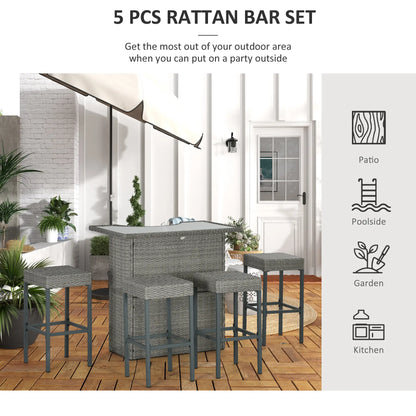 5 Pcs Patio Bar Set, Outdoor PE Rattan Wicker, 4 Chairs, Grey Bistro Sets at Gallery Canada