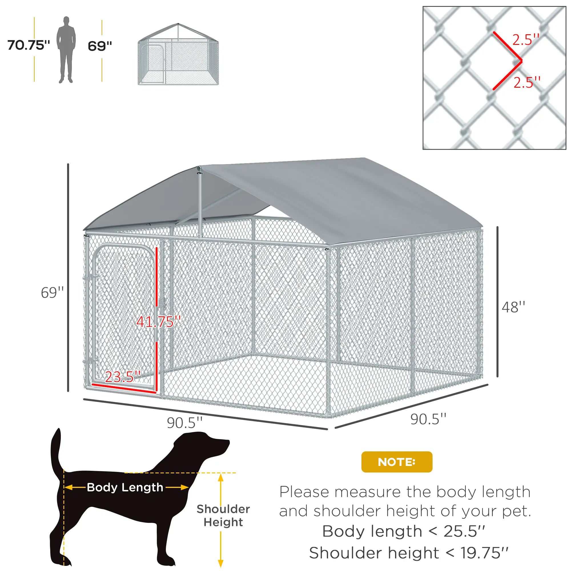 Outdoor Dog Kennel With Roof, Waterproof UV-Resistant Cover, Secure Lock, 7.5' x 7.5' x 5.7' Houses, Kennels & Pens at Gallery Canada