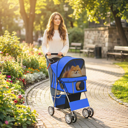 Foldable Pet Stroller, 360° Swivel Wheels, Reflective Strips, Blue Dog Bike Trailers & Strollers at Gallery Canada