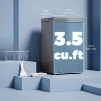 Congélateur coffre 3,5 pi³, thermostat à 7 réglages, panier en fil, gris