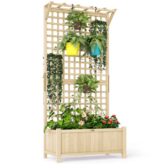 Wood Planter with Trellis, Raised Garden Bed, Privacy Screen, Natural Wood Raised Garden Beds Natural at Gallery Canada