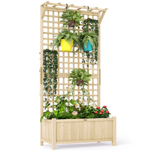 Wood Planter with Trellis, Raised Garden Bed, Privacy Screen, Natural Wood