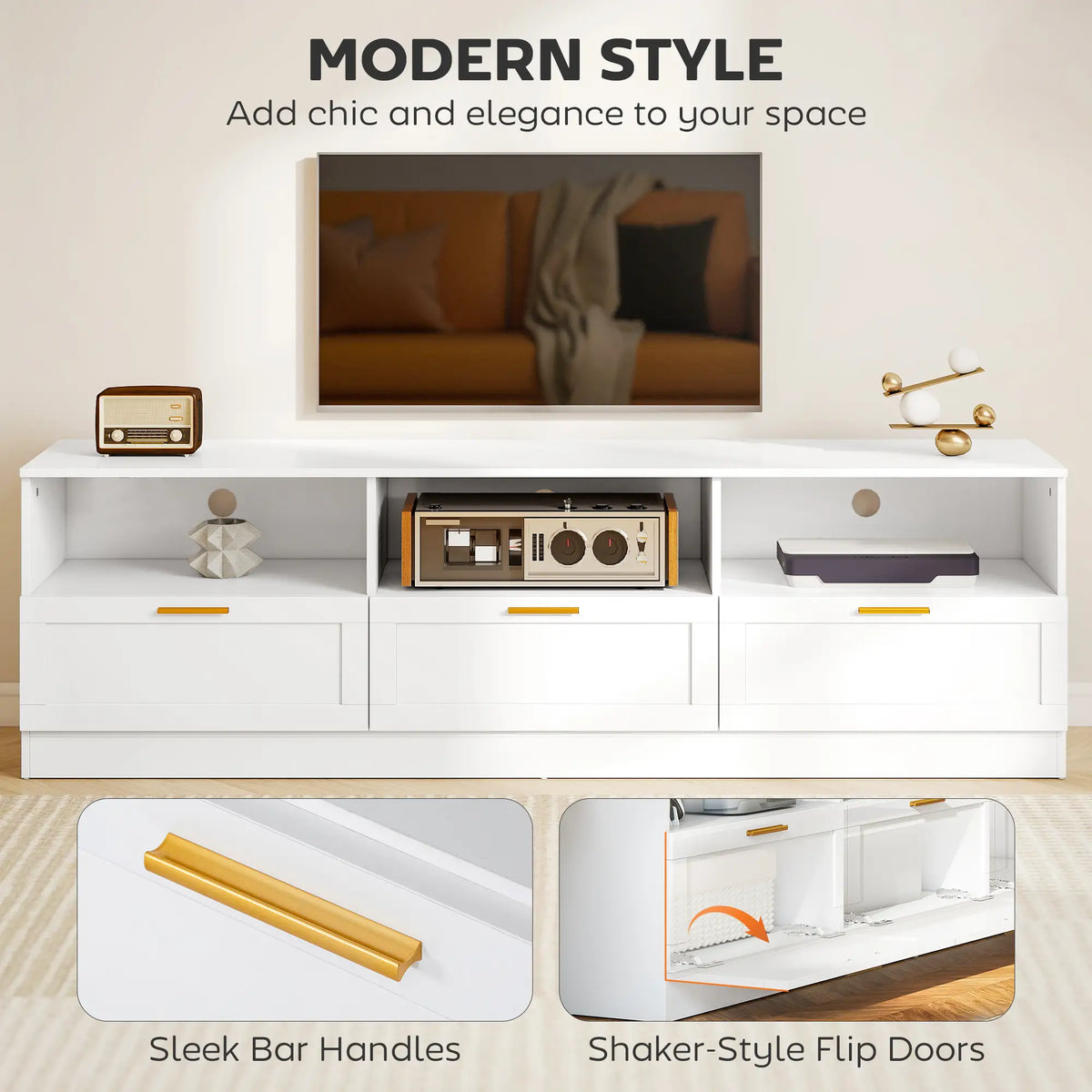 TV Stand with Storage, Entertainment Center, 85 Inch, White TV Stands at Gallery Canada