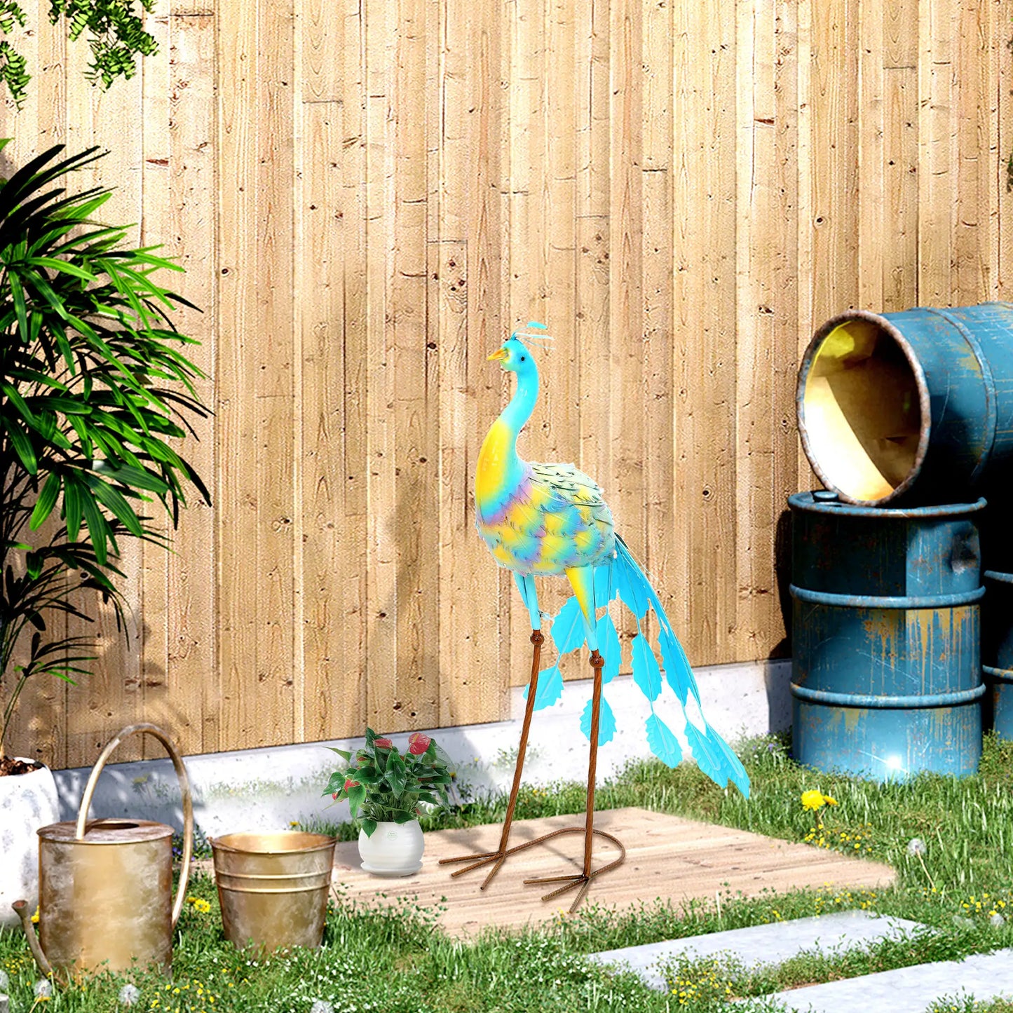 Peacock Garden Statue, 32.7" Lawn Ornament, Steel Bird Statue, Mixed Color Garden Decor at Gallery Canada