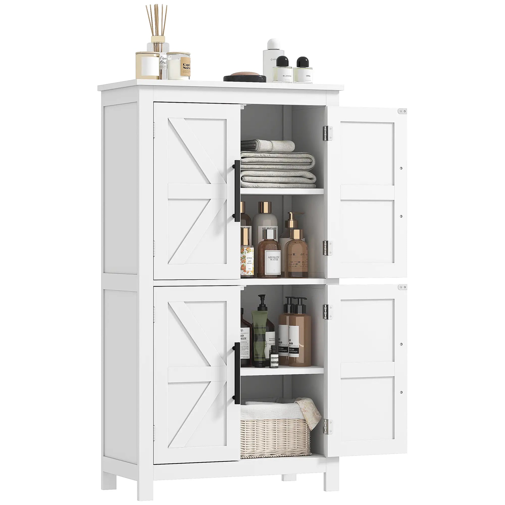 Farmhouse Bathroom Storage Cabinet, Adjustable Shelf, White Bathroom Cabinets at Gallery Canada