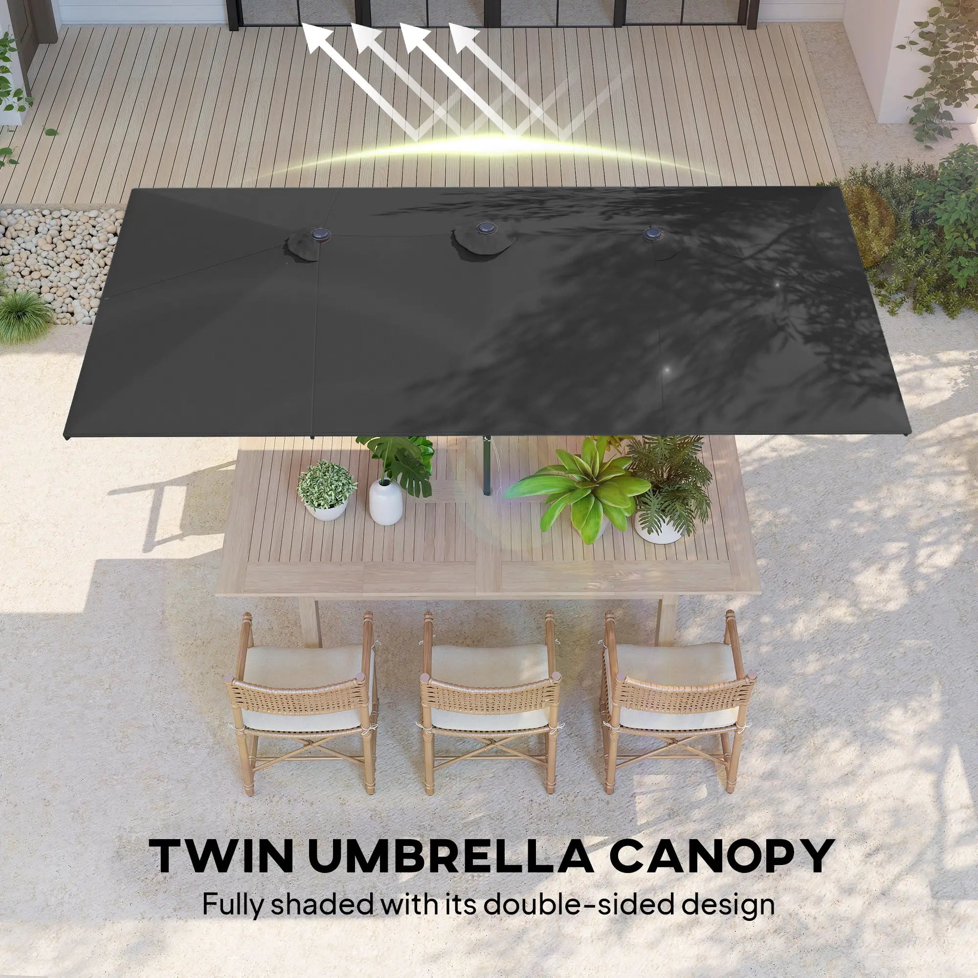 Double-Sided Patio Umbrella With Tilt, Adjustable Height, Vents, 12 Ribs, Grey Double-sided Umbrellas at Gallery Canada