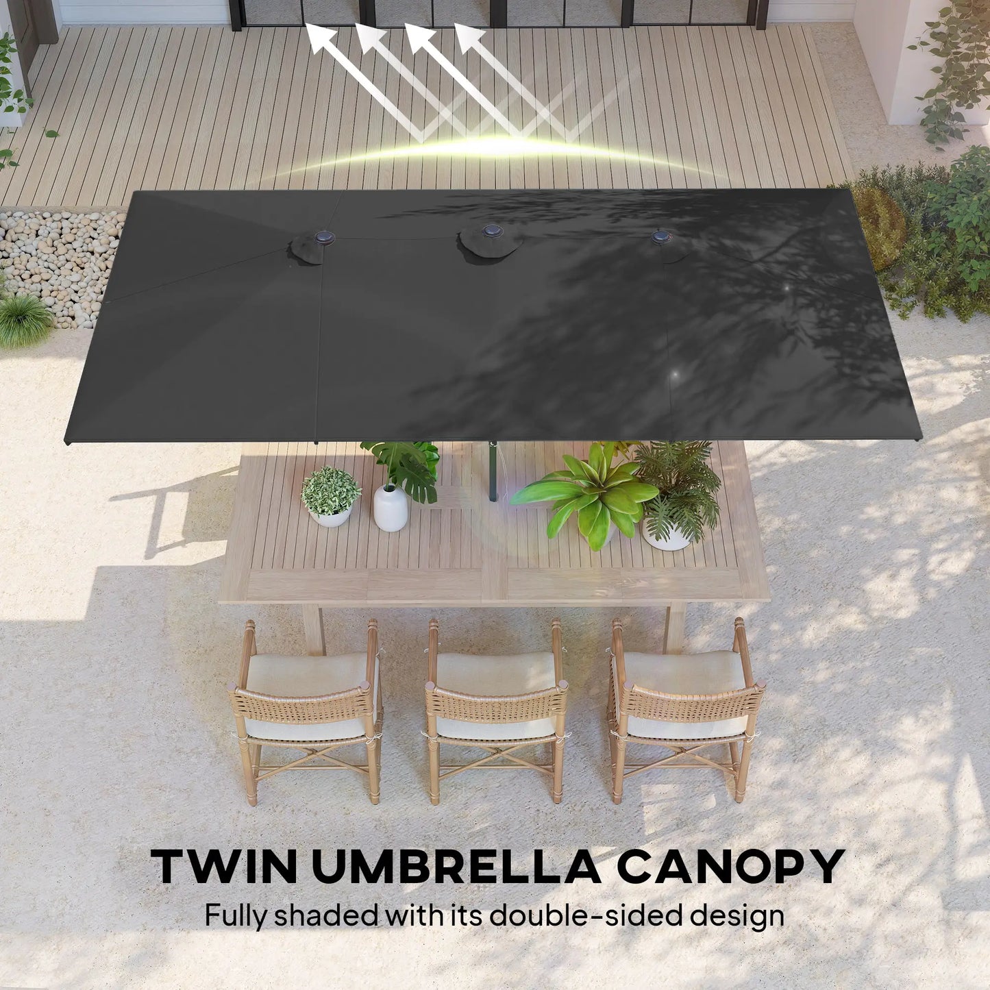 Double-Sided Patio Umbrella With Tilt, Adjustable Height, Vents, 12 Ribs, Grey Double-sided Umbrellas at Gallery Canada