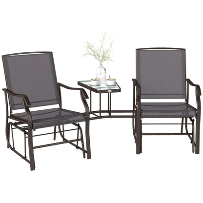 Double Glider Chair with Glass Top Table, Outdoor High Back, Grey Outdoor Gliders Brown, Grey at Gallery Canada